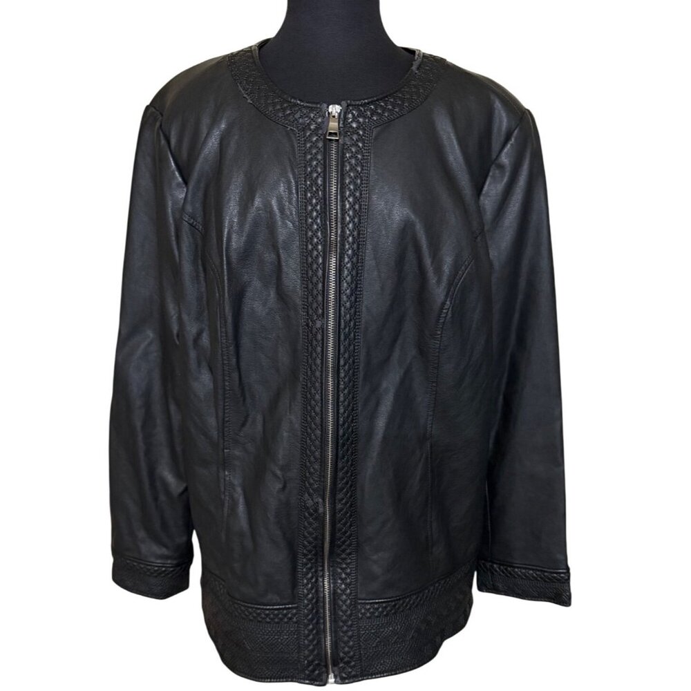Denim & Company Black Faux Leather Full-Zip Jacket Women's Size 1X (READ)